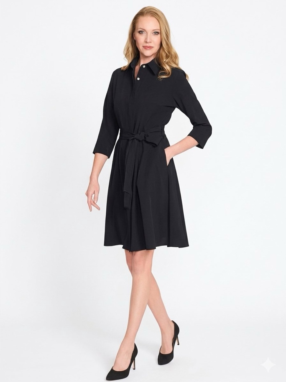 Estelle and Finn Button Down Dress - Black, Quiet Luxury, Old Money, Classic